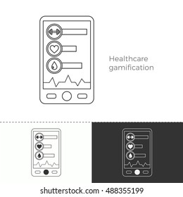 Vector illustration of future medicine trend. Medical gadgets and technological innovations. Thin line concept icon of healthcare gamification.