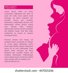 Vector illustration of future parents silhouette. Man kissing belly of pregnant woman. Illustration for booklet