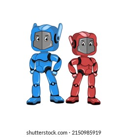 Vector illustration of future robot mascot with male gender in blue and female in red