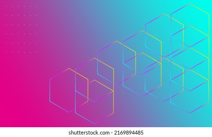 Vector illustration of futuristic abstract background with multicoloured hexagons. Blue and purple gradient futuristic background. Meta verse