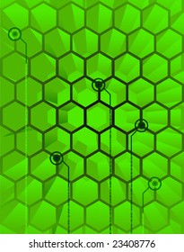 Vector illustration of futuristic, abstract background depicting a science fiction, 3d hive circuit interface