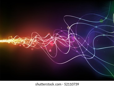 Vector illustration of  futuristic abstract glowing background resembling motion blurred neon light curves