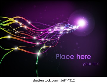 Vector illustration of futuristic abstract glowing background resembling motion blurred neon light curves