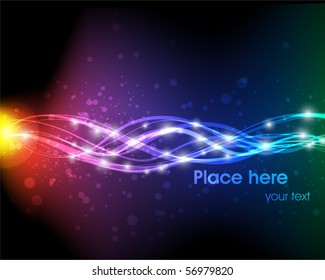 Vector illustration of futuristic abstract glowing background resembling motion blurred neon light curves