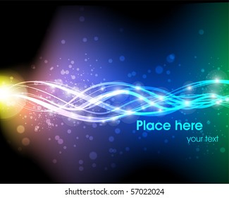 Vector illustration of futuristic abstract glowing background resembling motion blurred neon light curves