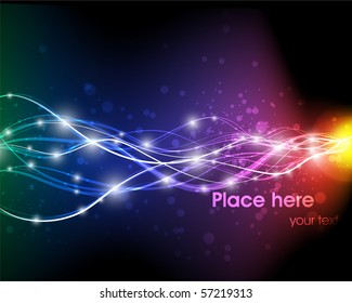 Vector illustration of futuristic abstract glowing background resembling motion blurred neon light curves