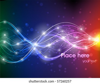 Vector illustration of futuristic abstract glowing background resembling motion blurred neon light curves
