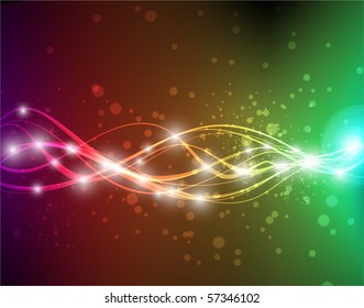 Vector illustration of futuristic abstract glowing background resembling motion blurred neon light curves