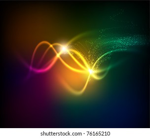 Vector illustration of futuristic abstract glowing background resembling motion blurred neon light curves