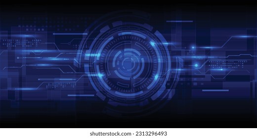 Vector illustration of futuristic blue digital high technology with circle hud and digital circuit element pattern for game and advertising artwork.Future tech concepts.