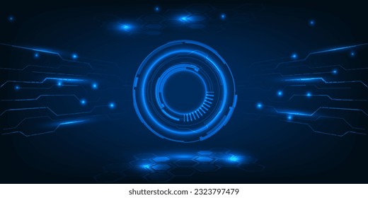 Vector illustration of futuristic blue digital high technology with circle hud and digital circuit element pattern for game and advertising artwork.Future tech design concepts.