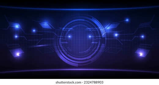 Ilustración vectorial de alta tecnología digital azul futurista con matiz de círculo y circuito digital de elementos para juegos y arte publicitario.Futuros conceptos de diseño tecnológico.