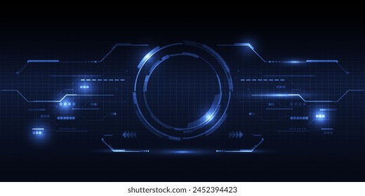 Vector illustration of futuristic blue digital high technology with circle hud and digital circuit element pattern for game and advertising artwork.Future tech design concepts.