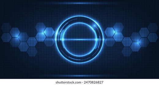 Vector illustration of futuristic blue digital high technology with circle hud and digital circuit element pattern for game and advertising artwork.Future tech design concepts.