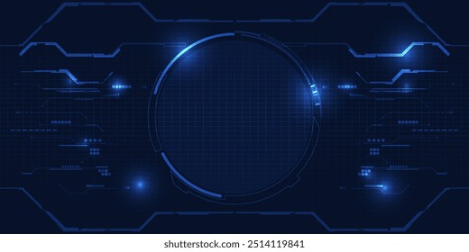 Vector illustration of futuristic blue digital high technology with circle hud and digital circuit element pattern for game and advertising artwork.Future tech design concepts.