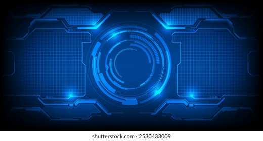 Vector illustration of futuristic blue digital high technology with circle hud and digital circuit element pattern for game and advertising artwork.Future tech design concepts.