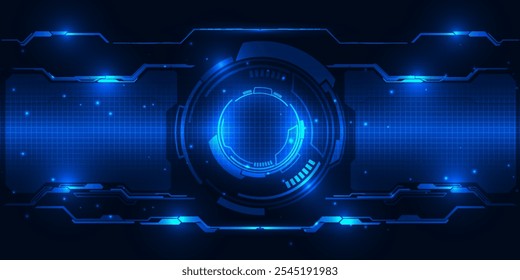 Vector illustration of futuristic blue digital high technology with circle hud and digital circuit element pattern for game and advertising artwork.Future tech design concepts.