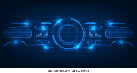 Vector illustration of futuristic blue digital high technology with circle hud and digital circuit element pattern for game and advertising artwork.Future tech design concepts.