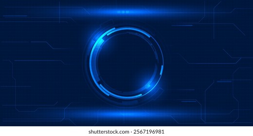 Vector illustration of futuristic blue digital high technology with circle hud and digital circuit element pattern for game and advertising artwork.Future tech design concepts.