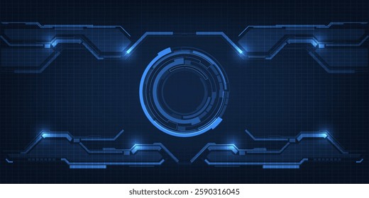 Vector illustration of futuristic blue digital high technology with circle hud and digital circuit element pattern for game and advertising artwork.Future tech design concepts.