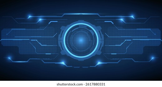 Vector illustration of futuristic blue digital high technology with circle hud and digital circuit element pattern for game and advertising artwork.Future tech design concepts.