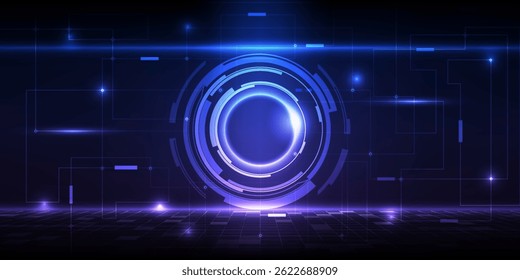 Vector illustration of futuristic blue digital high technology with circle hud and digital circuit element pattern for game and advertising artwork.Future tech design concepts.