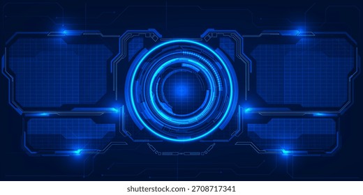 Vector illustration of futuristic blue digital high technology with circle hud and digital circuit element pattern for game and advertising artwork.Future tech design concepts.