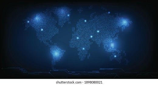 El sector mundial de la cuadrícula de mapas con la distribución de la luz de punto representa la comunicación mundial.Ilustración vectorial.