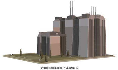 Vector illustration of a futuristic building isolated on a white background