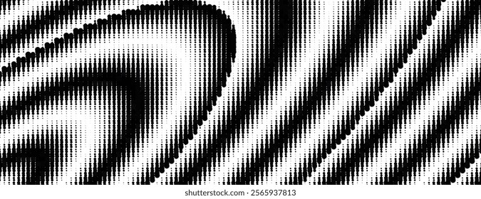 vector illustration, futuristic circular halftone design with dynamic diagonal stripes in bold black and white, surface texture background.