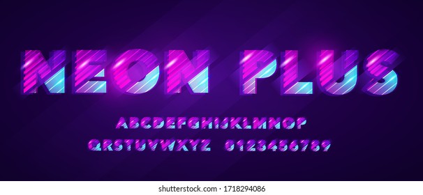 Vector Illustration Futuristic Cyber Neon Typography. Colorful Font With Glitch Effect.