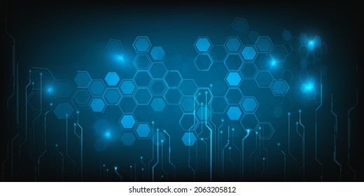 Vector illustration of futuristic and digital science technology included circuit line and hexagon network.Digital innovation and technology concepts.
