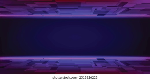 Ilustración vectorial del espacio horizontal tecnológico digital futurista con suelo de perspectiva tecno para la distribución y el escaparate de productos.Innovación digital futurista y conceptos de tecnología.