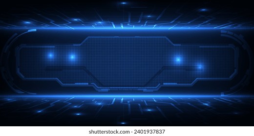 Vector illustration of futuristic digital tech stage horizontal tech screen or panel for product layout and showcase background and game graphic interface artwork.