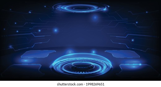 Vector illustration of futuristic digital technology stage for showcase glowing pedestal or podium for advertising and game artwork.