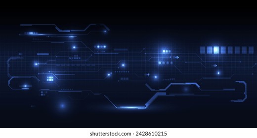 Vektor-Illustration des futuristischen digitalen Technologie-Hintergrund.Horizontaler digitaler Raum mit glühenden Punkt-Muster und Tech-Schaltungen Netzwerk und Grid-Bereich für Werbung und Spiel-Grafik.