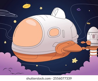 A vector illustration of Futuristic Flying Spaceship