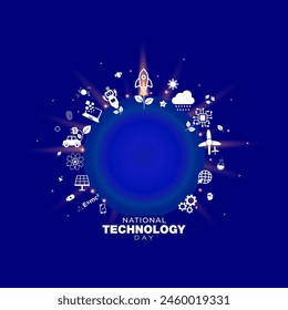 Vector illustration of Futuristic, Green, sustainable, Innovative Science and technology development background with National technology day text.