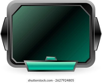 Ilustração vetorial de uma interface HUD de visualização de cabeçotes futuristas com tela verde escura e quadro metálico