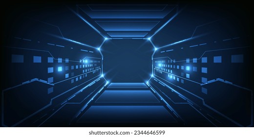 Vector illustration of futuristic hi tech tunnel digital speed way.Digital communication innovation and technology conceps.