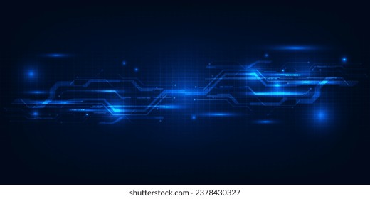vector illustration of futuristic horizontal digital high technology background with modern digital circuit network and grid line.Digital communication innovation technology concept.