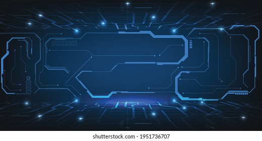 Vector illustration of futuristic horizontal space for showcase and layout with digital hi-tech element background.Digital innovation and technology concepts.