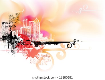 Vector illustration - Futuristic looking, watercolor grunge urban background.