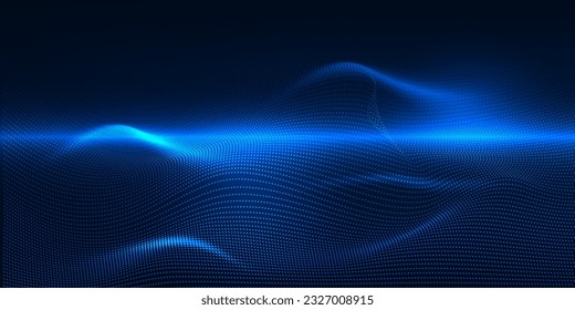 Ilustración vectorial de la futurista red de conexión neon blue wave dot para publicidad digital y juegos de arte.Innovación de comunicación digital y conceptos de tecnología.