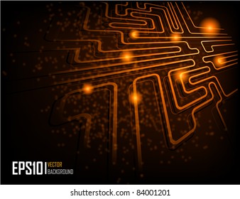 Vector illustration of futuristic orange abstract glowing background