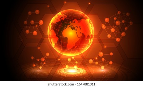 Vector illustration of a futuristic planet Earth with HUD elements. Science, futuristic, web, network concept,communications, high technology . EPS 10.
