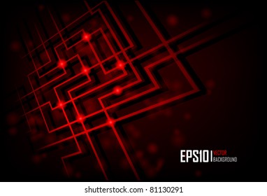 Vector illustration of futuristic red abstract glowing background
