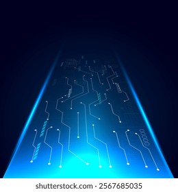 Vector illustration futuristic road with circuit board glowing light.