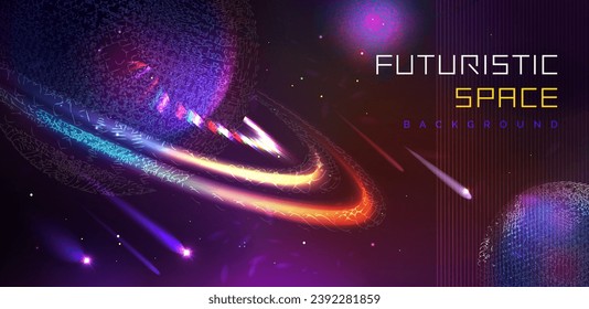 Vector illustration of futuristic space abstract background. Futuristic hi-tech HUD element. Futuristic space with planets, stars and comets. Eps 10