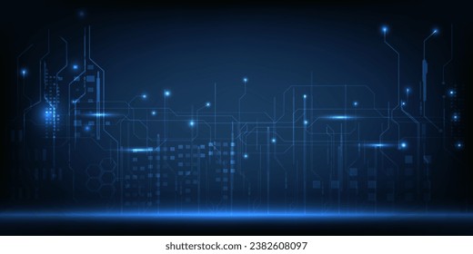 Vector illustration of futuristic tech horizontal space with hi-tech digital grid line and circuit.Future digital communication innovation and technology concepts.